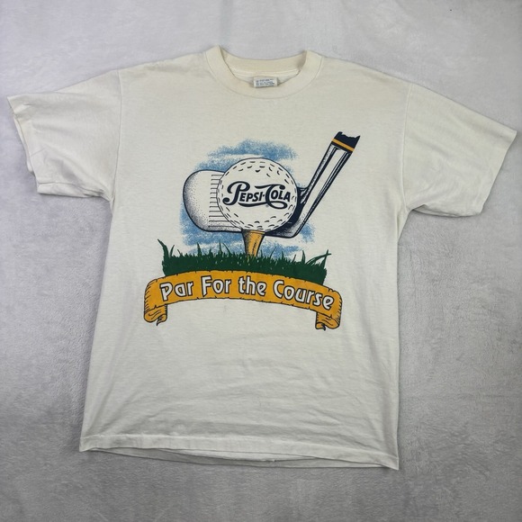 T-Shirt Express Other - VTG Pepsi Cola Par For The Course White SS Graphic Shirt Distressed Men's LG
